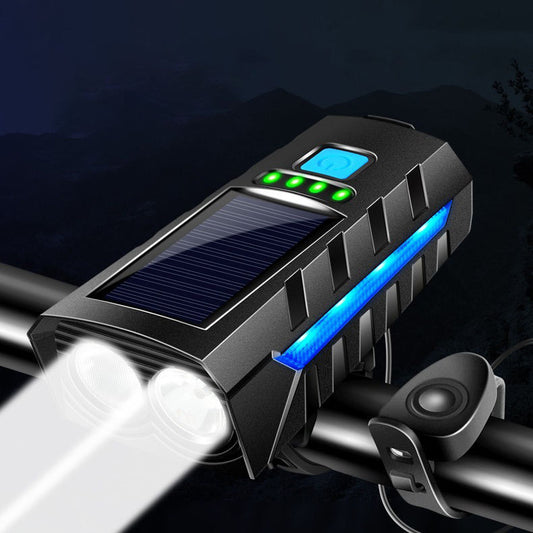 Hongdak 2400Mah Solar Bicycle Headlight with Electric Bell USB Rechargeable Waterproof 130db Bike Horn Dual Lamp Flashligght